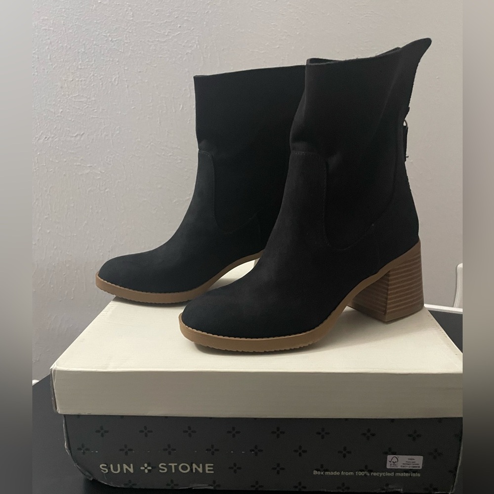 Sun + Stone Black Heeled Boots